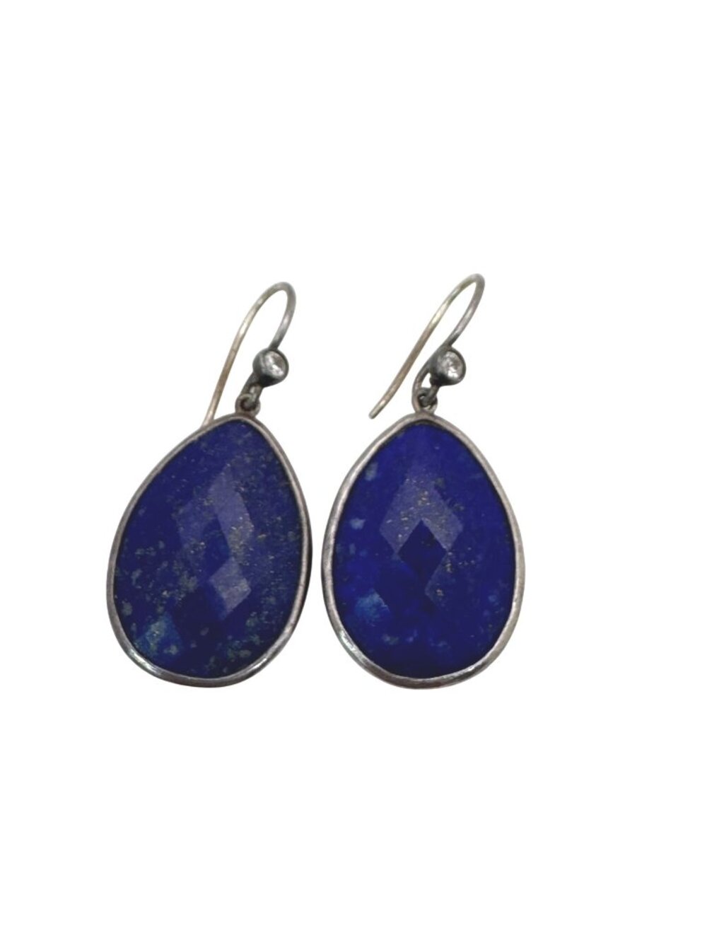 Sterling Silver Lapis Lazuli Teardrop Faceted Dangle Earrings CZ Accents 925